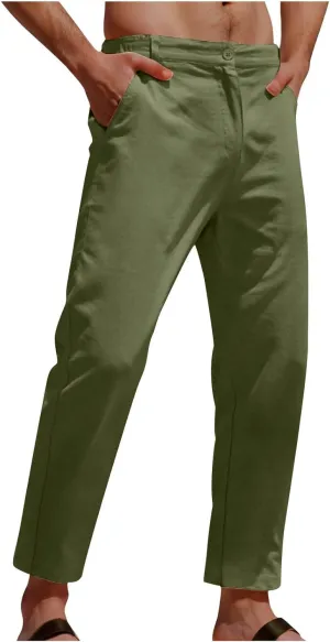 Mens Athletic Pants Casual Hiking Pants Solid Joggers Pants Light Elastic Waist Pants Comfortable Classic Pants
