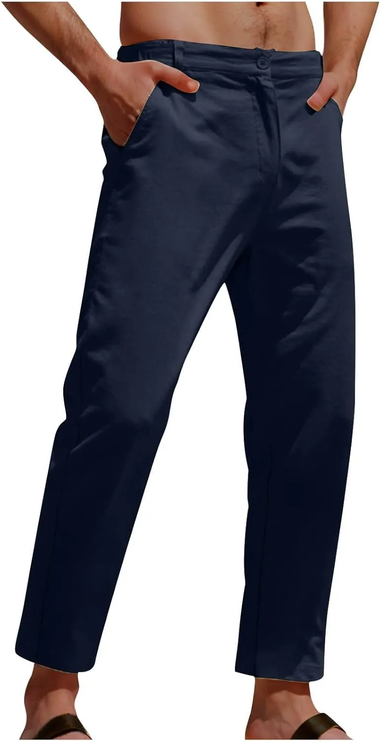 Mens Athletic Pants Casual Hiking Pants Solid Joggers Pants Light Elastic Waist Pants Comfortable Classic Pants