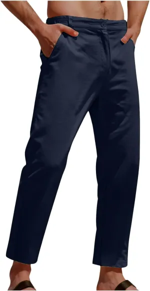 Mens Athletic Pants Casual Hiking Pants Solid Joggers Pants Light Elastic Waist Pants Comfortable Classic Pants