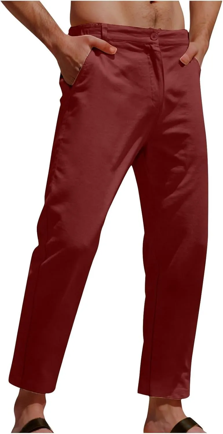 Mens Athletic Pants Casual Hiking Pants Solid Joggers Pants Light Elastic Waist Pants Comfortable Classic Pants