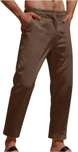 Mens Athletic Pants Casual Hiking Pants Solid Joggers Pants Light Elastic Waist Pants Comfortable Classic Pants