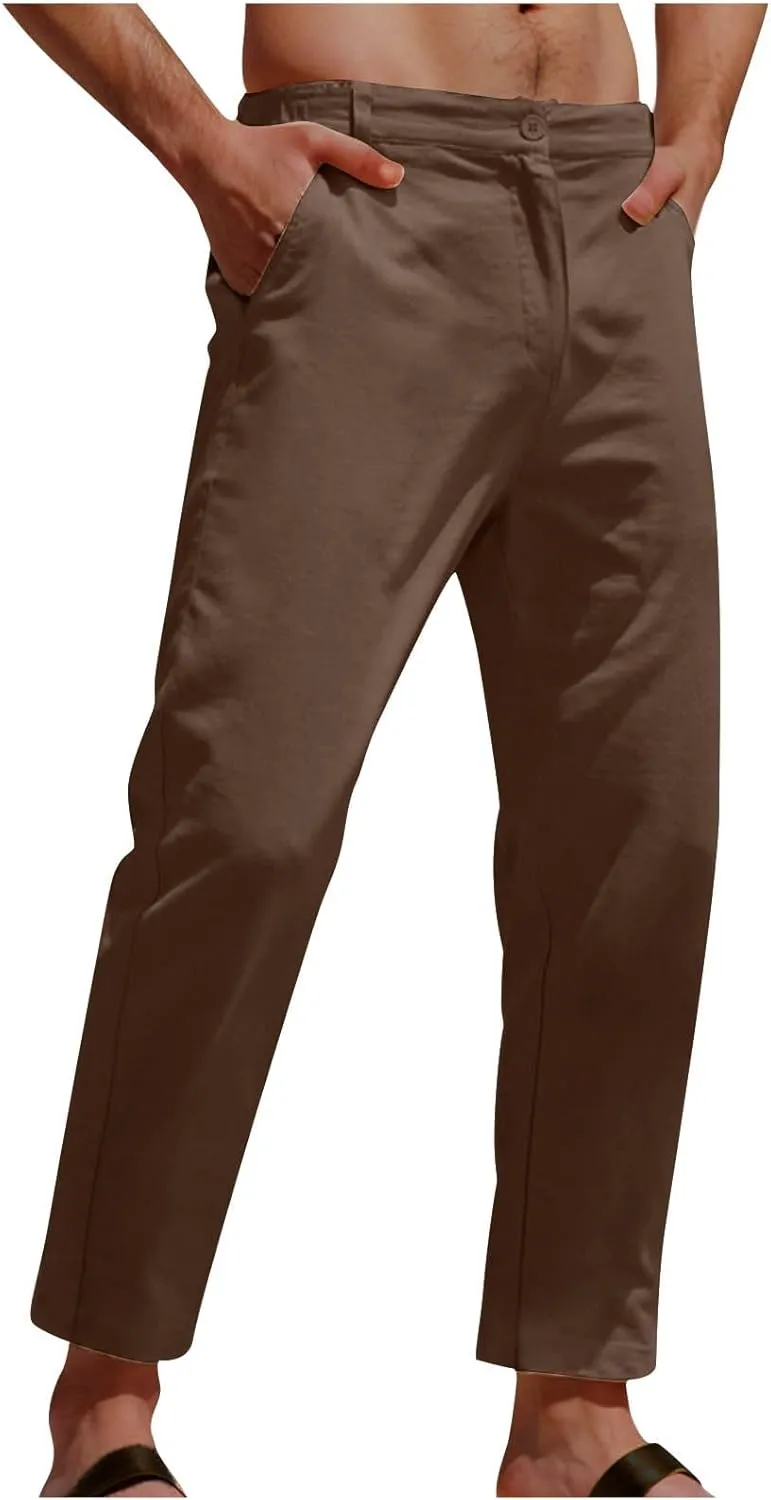 Mens Athletic Pants Casual Hiking Pants Solid Joggers Pants Light Elastic Waist Pants Comfortable Classic Pants