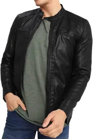 Men's Black Leather Moto Quilted Jacket