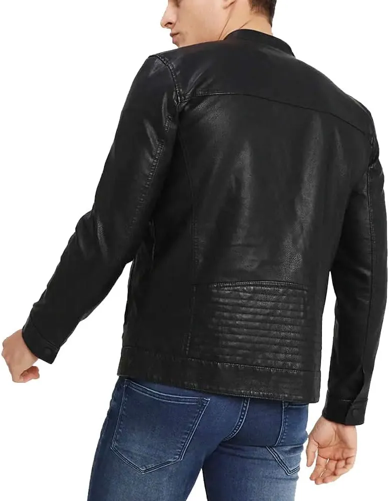 Men's Black Leather Moto Quilted Jacket