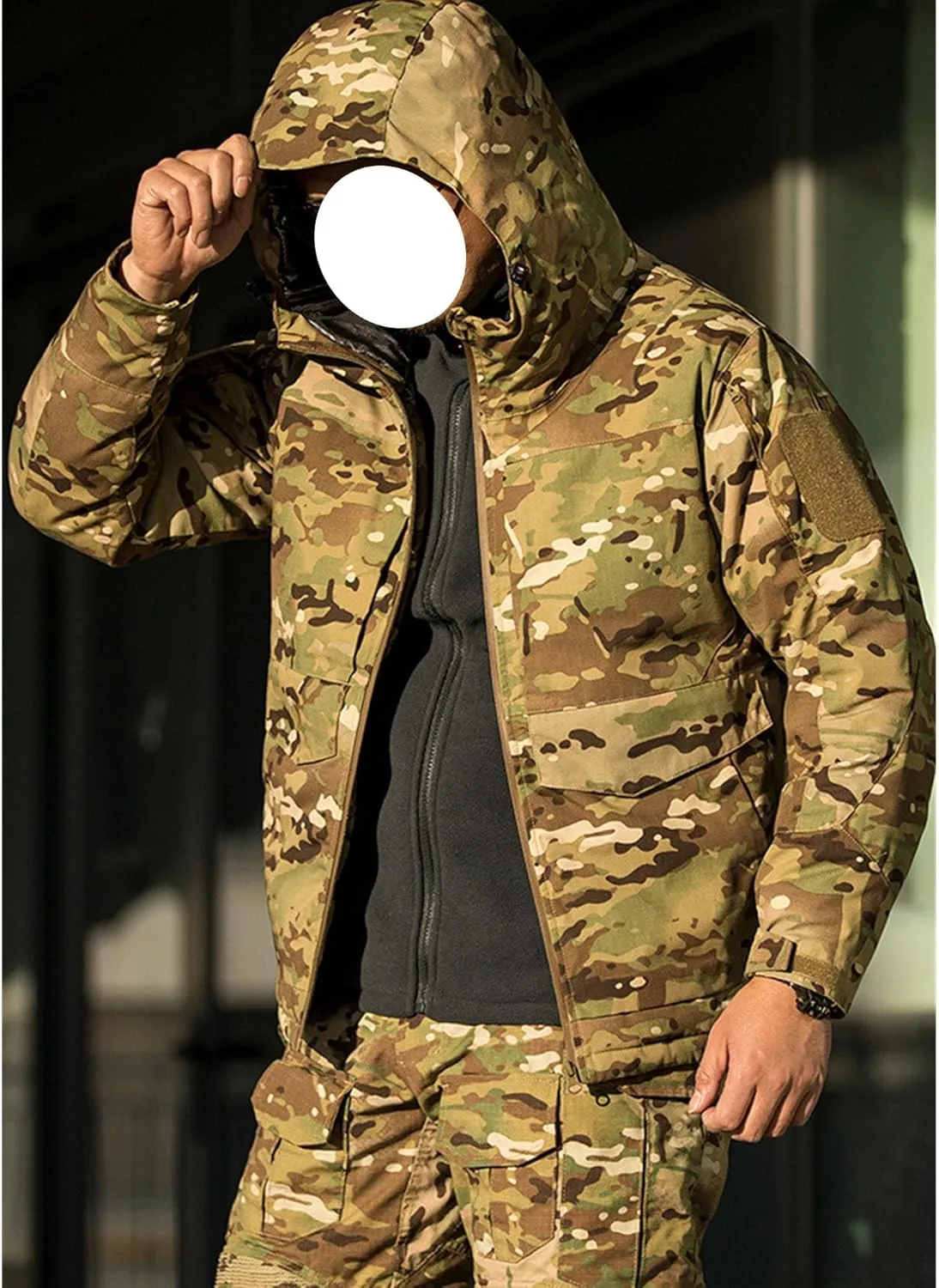 Men's Camouflage Hooded Jacket Outdoor Waterproof Soft Shell Tactical Jackets Camo Lightweight Outdoor Hiking Coat