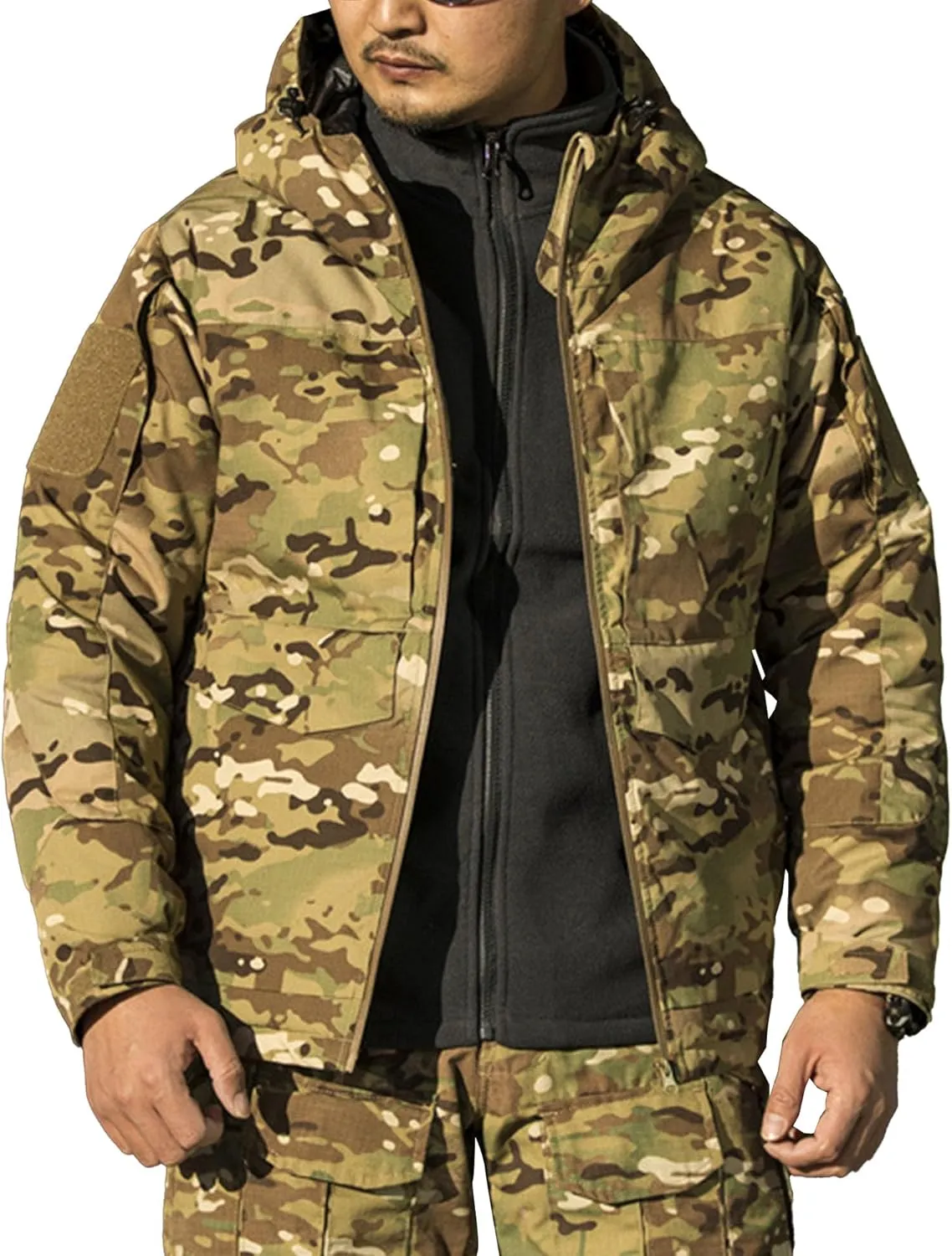 Men's Camouflage Hooded Jacket Outdoor Waterproof Soft Shell Tactical Jackets Camo Lightweight Outdoor Hiking Coat