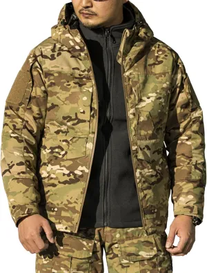 Men's Camouflage Hooded Jacket Outdoor Waterproof Soft Shell Tactical Jackets Camo Lightweight Outdoor Hiking Coat