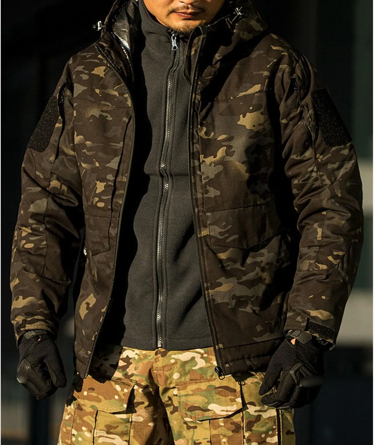Men's Camouflage Hooded Jacket Outdoor Waterproof Soft Shell Tactical Jackets Camo Lightweight Outdoor Hiking Coat