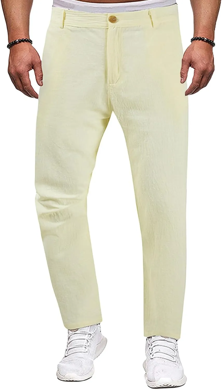 Mens Casual Classic Pants Regular Elastic Waist Straight Leg Trousers Solid Fit Breathable Sweatpant Fashion Pant