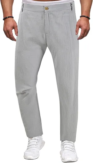 Mens Casual Classic Pants Regular Elastic Waist Straight Leg Trousers Solid Fit Breathable Sweatpant Fashion Pant