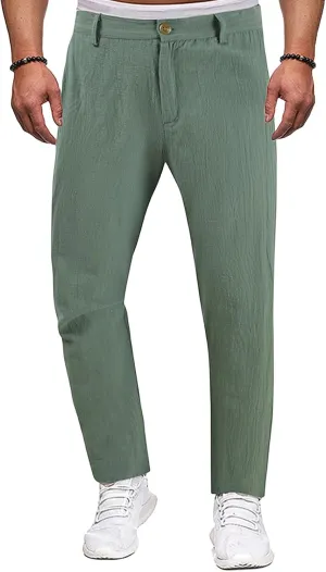 Mens Casual Classic Pants Regular Elastic Waist Straight Leg Trousers Solid Fit Breathable Sweatpant Fashion Pant