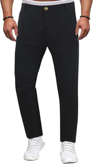 Mens Casual Classic Pants Regular Elastic Waist Straight Leg Trousers Solid Fit Breathable Sweatpant Fashion Pant