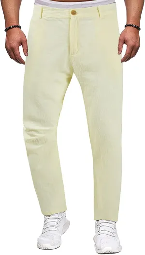 Mens Casual Classic Pants Regular Elastic Waist Straight Leg Trousers Solid Fit Breathable Sweatpant Fashion Pant