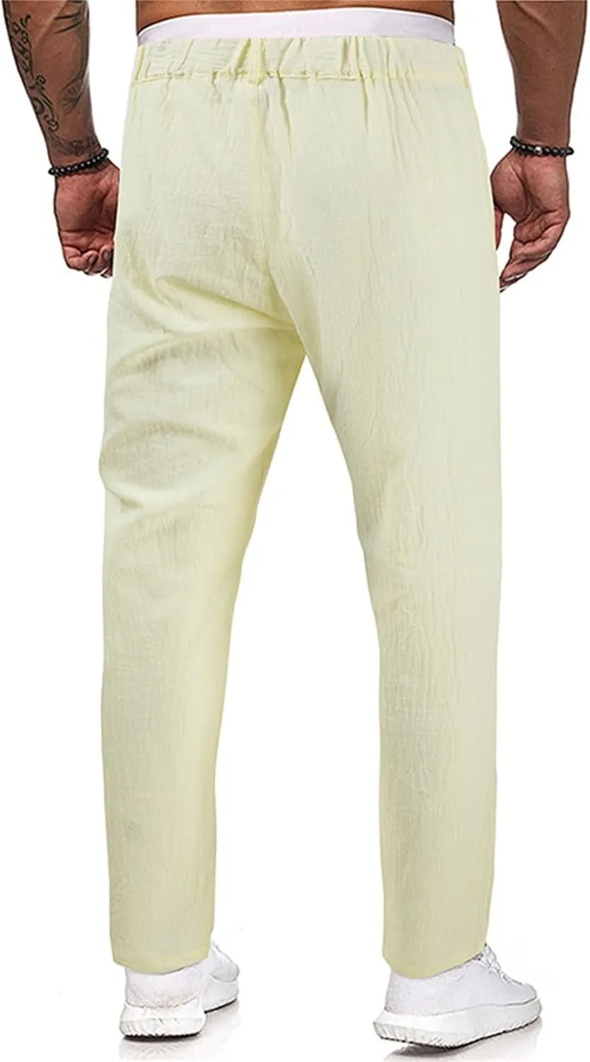Mens Casual Classic Pants Regular Elastic Waist Straight Leg Trousers Solid Fit Breathable Sweatpant Fashion Pant