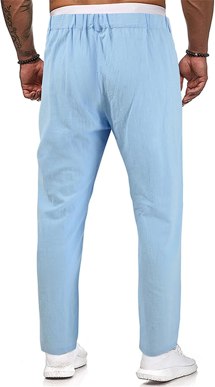 Mens Casual Classic Pants Regular Elastic Waist Straight Leg Trousers Solid Fit Breathable Sweatpant Fashion Pant