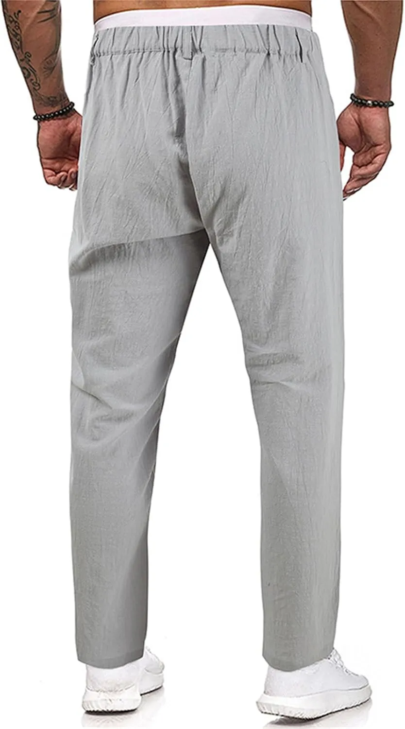Mens Casual Classic Pants Regular Elastic Waist Straight Leg Trousers Solid Fit Breathable Sweatpant Fashion Pant