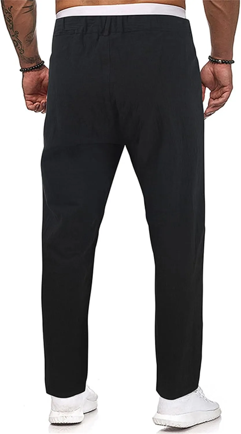 Mens Casual Classic Pants Regular Elastic Waist Straight Leg Trousers Solid Fit Breathable Sweatpant Fashion Pant