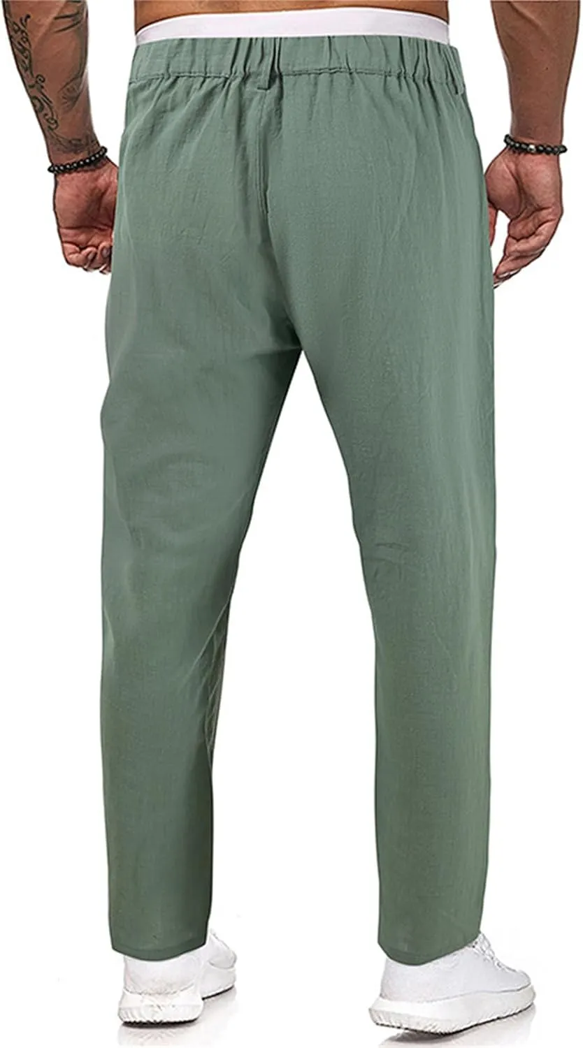 Mens Casual Classic Pants Regular Elastic Waist Straight Leg Trousers Solid Fit Breathable Sweatpant Fashion Pant