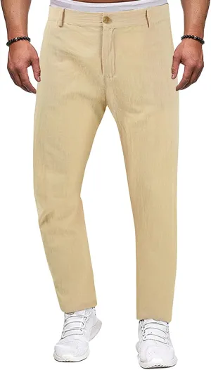 Mens Casual Classic Pants Regular Elastic Waist Straight Leg Trousers Solid Fit Breathable Sweatpant Fashion Pant