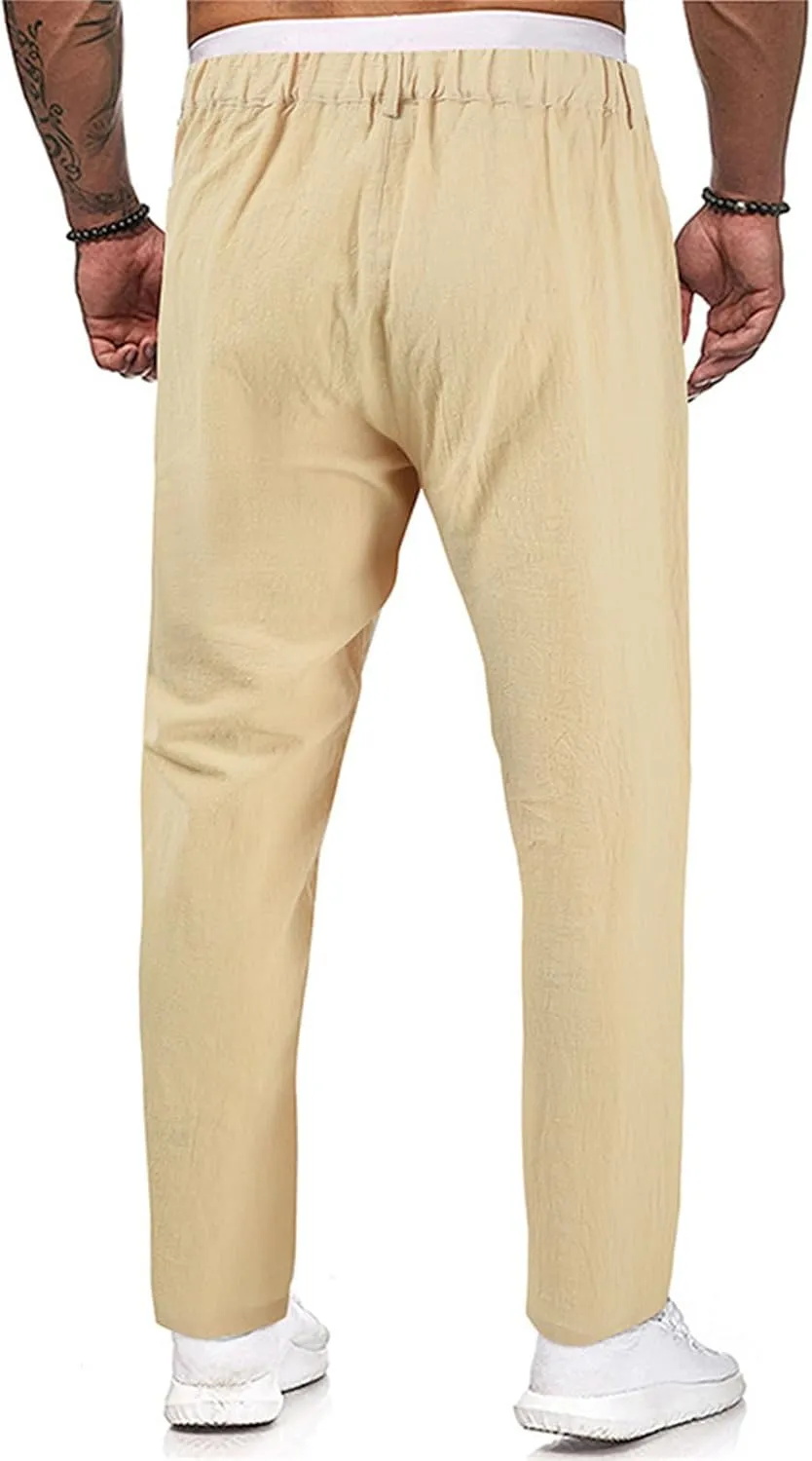 Mens Casual Classic Pants Regular Elastic Waist Straight Leg Trousers Solid Fit Breathable Sweatpant Fashion Pant