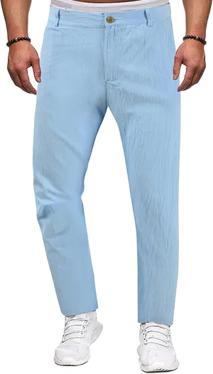 Mens Casual Classic Pants Regular Elastic Waist Straight Leg Trousers Solid Fit Breathable Sweatpant Fashion Pant