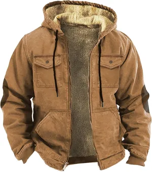 Mens Casual Softshell Jackets Fashion Solid Long Sleeve Zipper Drawstring Hooded Coats Hipster Loose Utility Jackets