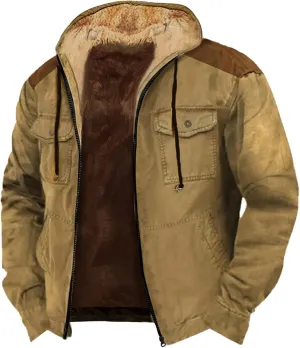 Mens Casual Softshell Jackets Fashion Solid Long Sleeve Zipper Drawstring Hooded Coats Hipster Loose Utility Jackets