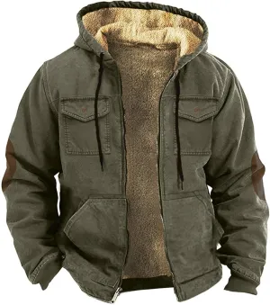 Mens Casual Softshell Jackets Fashion Solid Long Sleeve Zipper Drawstring Hooded Coats Hipster Loose Utility Jackets