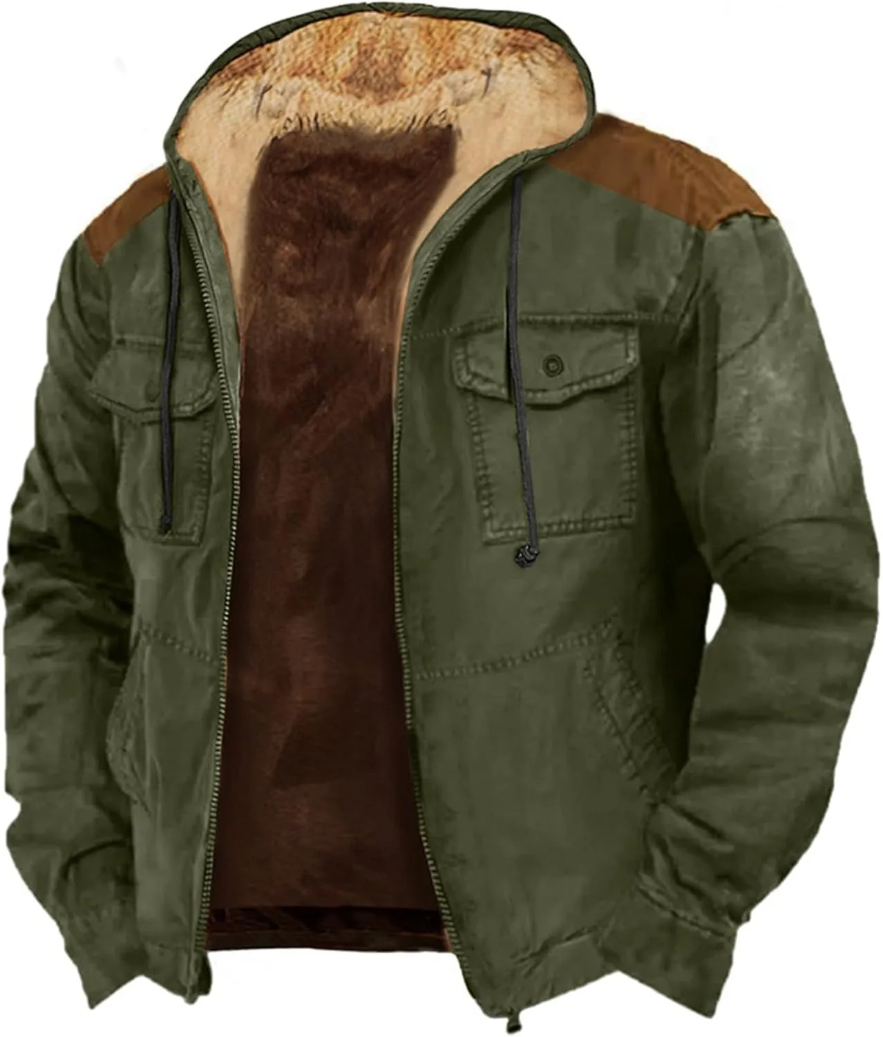 Mens Casual Softshell Jackets Fashion Solid Long Sleeve Zipper Drawstring Hooded Coats Hipster Loose Utility Jackets
