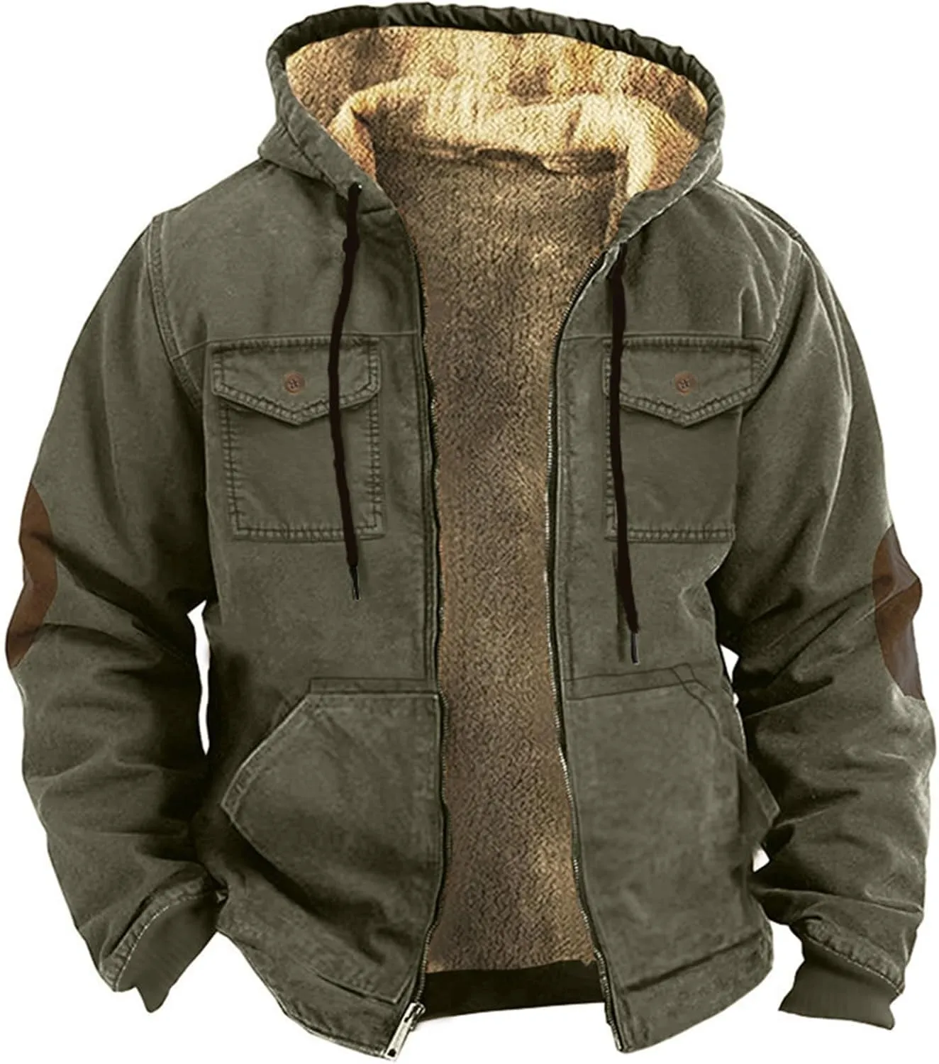 Mens Casual Softshell Jackets Fashion Solid Long Sleeve Zipper Drawstring Hooded Coats Hipster Loose Utility Jackets