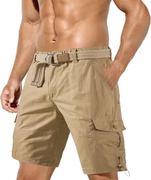 Mens Casual Twill Cargo Shorts 2025 Summer Cotton Elastic Waist Relaxed Fit Classic Cargo Stretch Shorts