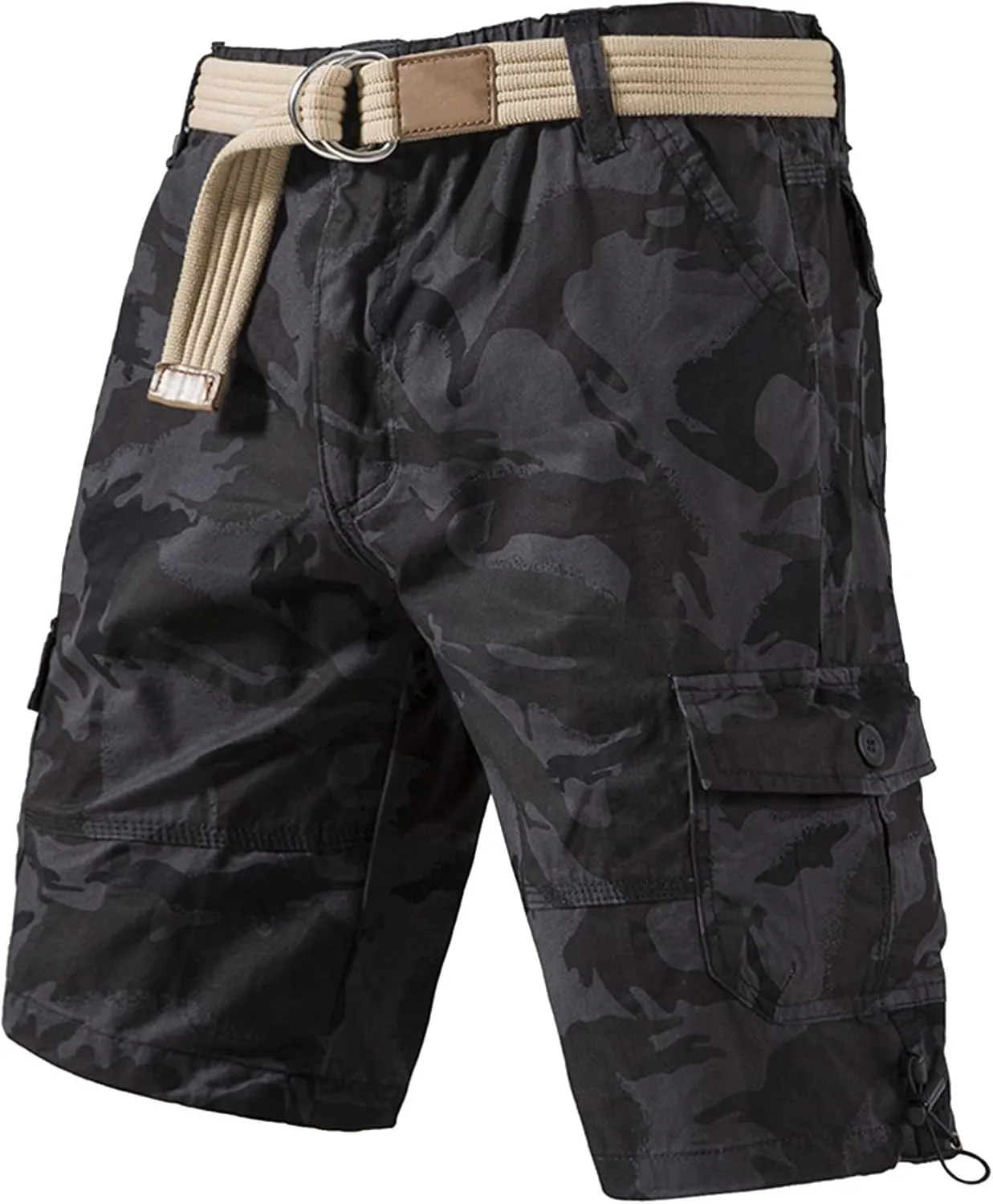 Mens Casual Twill Cargo Shorts 2025 Summer Cotton Elastic Waist Relaxed Fit Classic Cargo Stretch Shorts