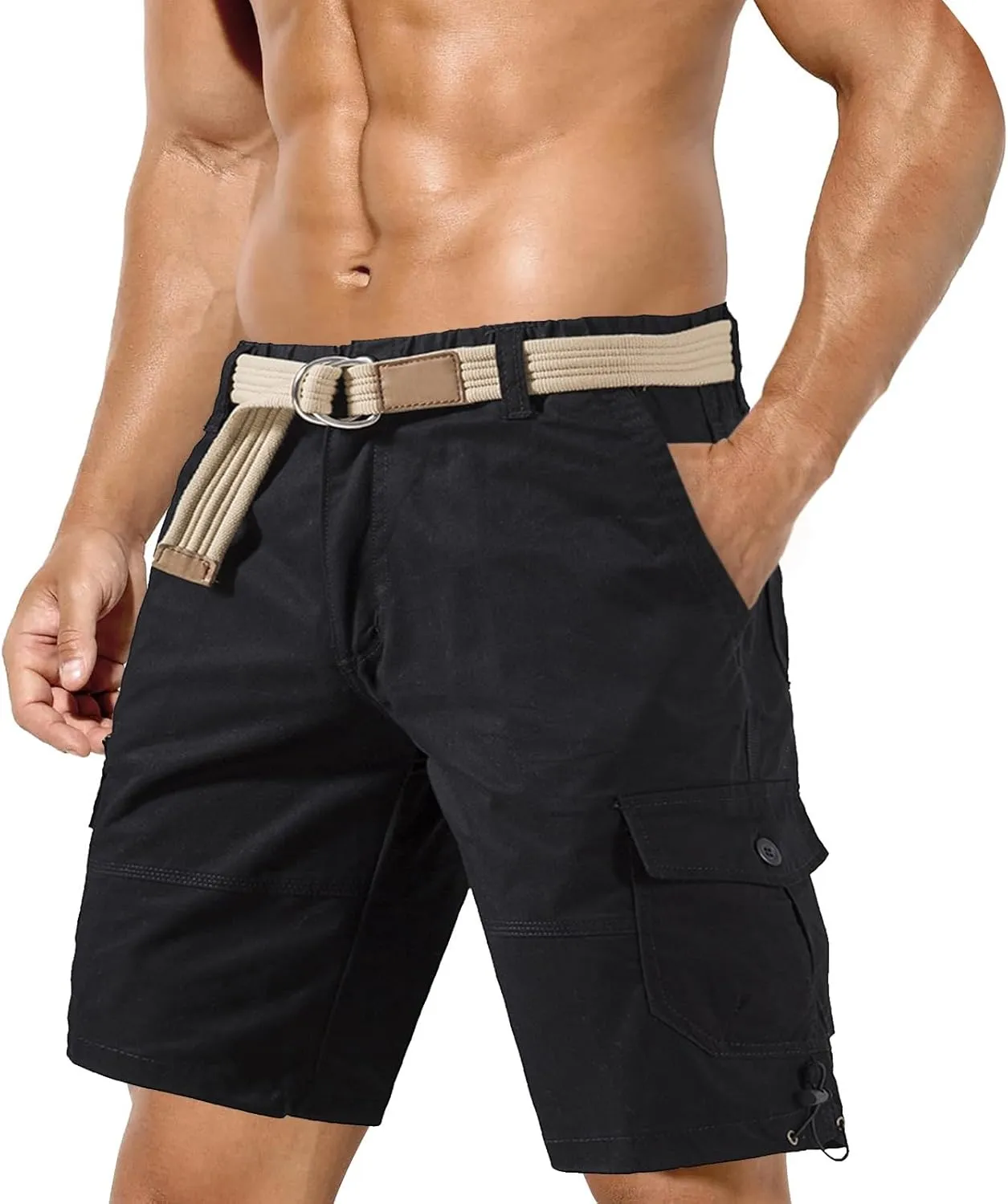 Mens Casual Twill Cargo Shorts 2025 Summer Cotton Elastic Waist Relaxed Fit Classic Cargo Stretch Shorts