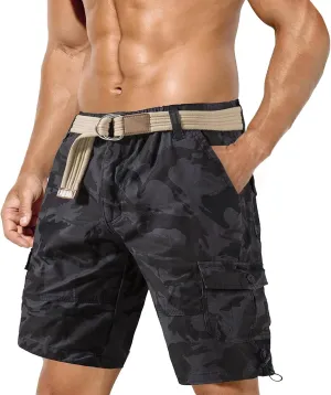 Mens Casual Twill Cargo Shorts 2025 Summer Cotton Elastic Waist Relaxed Fit Classic Cargo Stretch Shorts