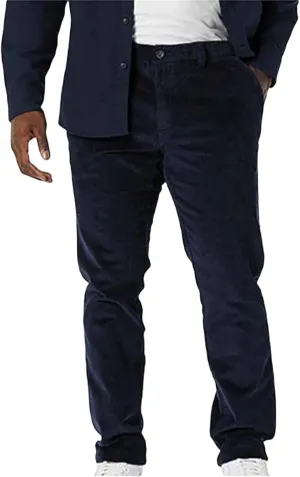 Mens Corduroy Pants Straight Classic-Fit Front Straight Casual Pants Elastic Waist Twill Utility Work Trousers