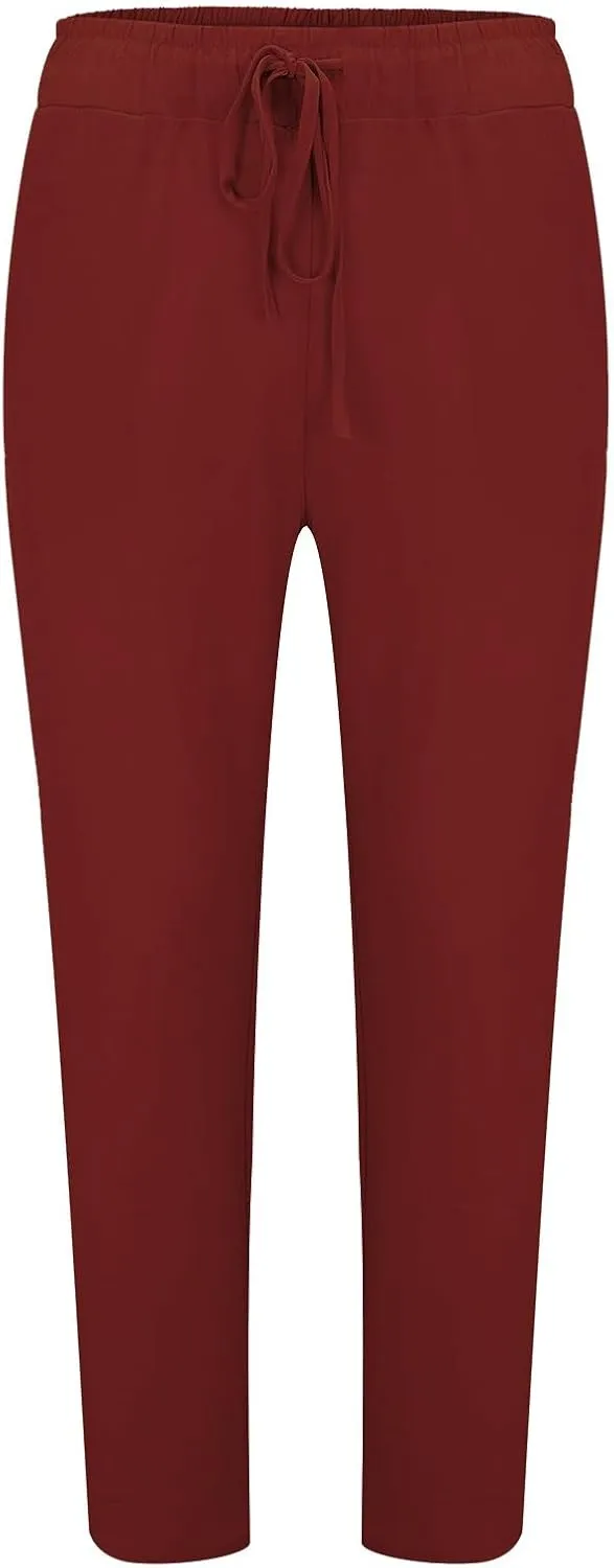 Mens Cotton Linen Classic Pants Elastic Classic Waist Lounge Beach Pants Summer Casual Straight Leg Dress Trousers