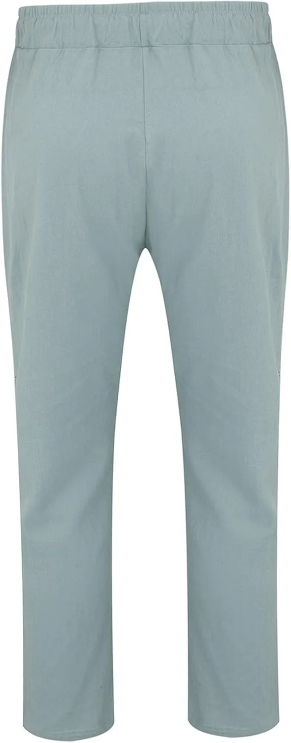 Mens Cotton Linen Classic Pants Elastic Classic Waist Lounge Beach Pants Summer Casual Straight Leg Dress Trousers