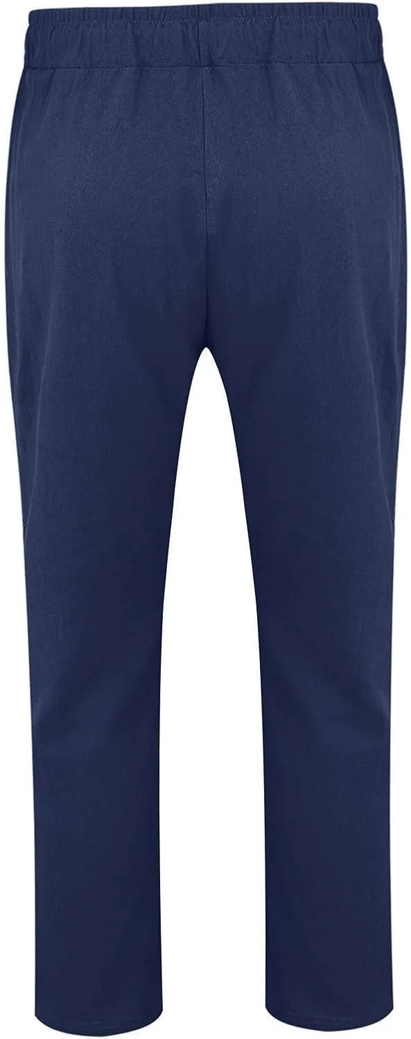 Mens Cotton Linen Classic Pants Elastic Classic Waist Lounge Beach Pants Summer Casual Straight Leg Dress Trousers