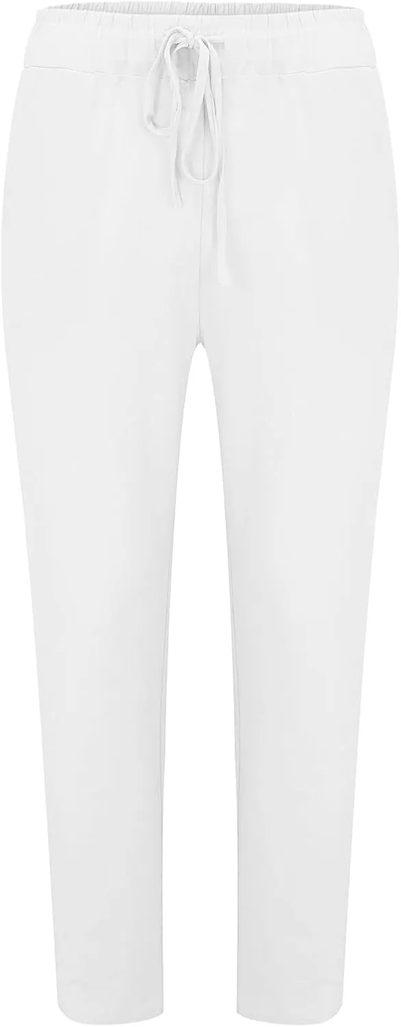 Mens Cotton Linen Classic Pants Elastic Classic Waist Lounge Beach Pants Summer Casual Straight Leg Dress Trousers
