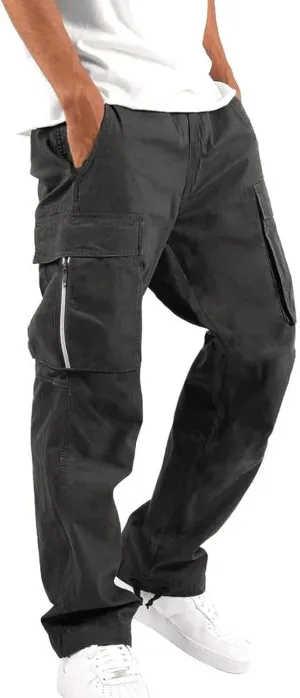 Mens Elastic Crotch Pants Trendy Solid Color Loose Joggers Cargo Pants for Men Leisure Streetwear Pants Trousers