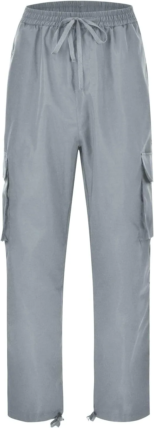 Mens Elastic Crotch Pants Trendy Solid Color Loose Joggers Cargo Pants for Men Leisure Streetwear Pants Trousers