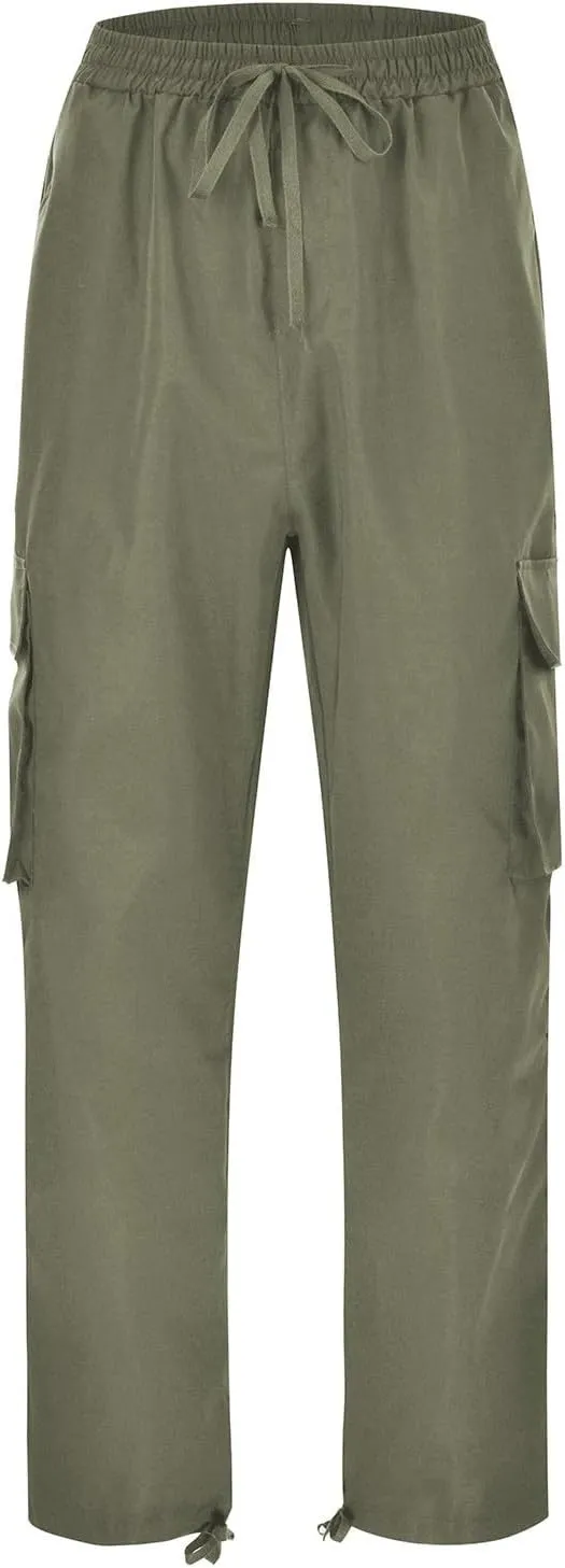 Mens Elastic Crotch Pants Trendy Solid Color Loose Joggers Cargo Pants for Men Leisure Streetwear Pants Trousers