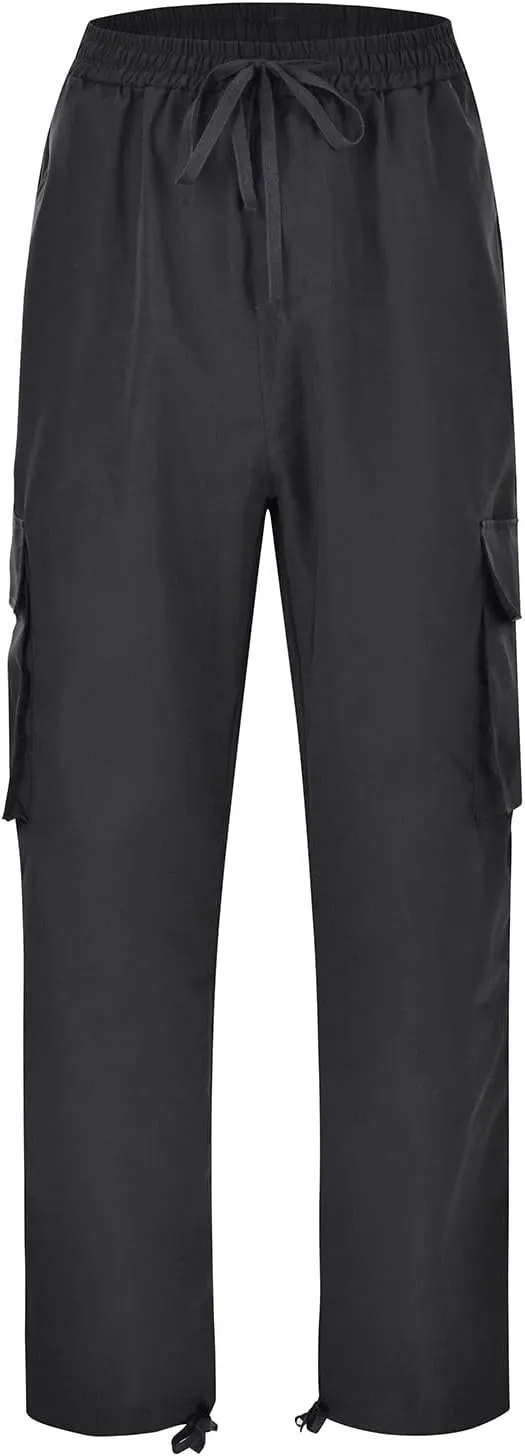 Mens Elastic Crotch Pants Trendy Solid Color Loose Joggers Cargo Pants for Men Leisure Streetwear Pants Trousers