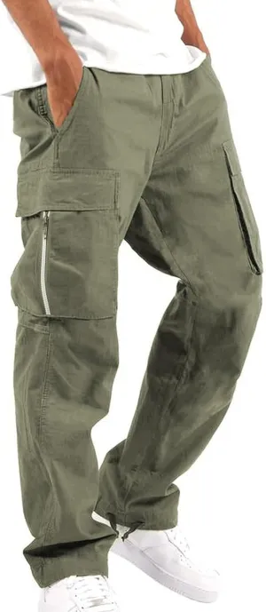 Mens Elastic Crotch Pants Trendy Solid Color Loose Joggers Cargo Pants for Men Leisure Streetwear Pants Trousers