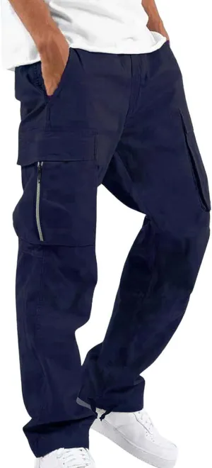 Mens Elastic Crotch Pants Trendy Solid Color Loose Joggers Cargo Pants for Men Leisure Streetwear Pants Trousers