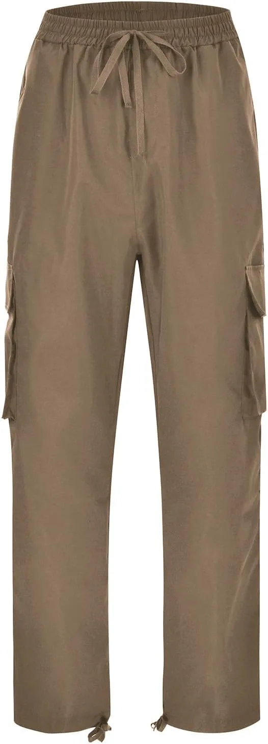Mens Elastic Crotch Pants Trendy Solid Color Loose Joggers Cargo Pants for Men Leisure Streetwear Pants Trousers