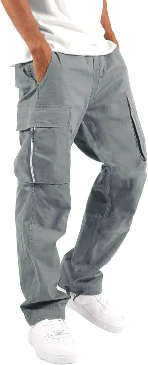 Mens Elastic Crotch Pants Trendy Solid Color Loose Joggers Cargo Pants for Men Leisure Streetwear Pants Trousers