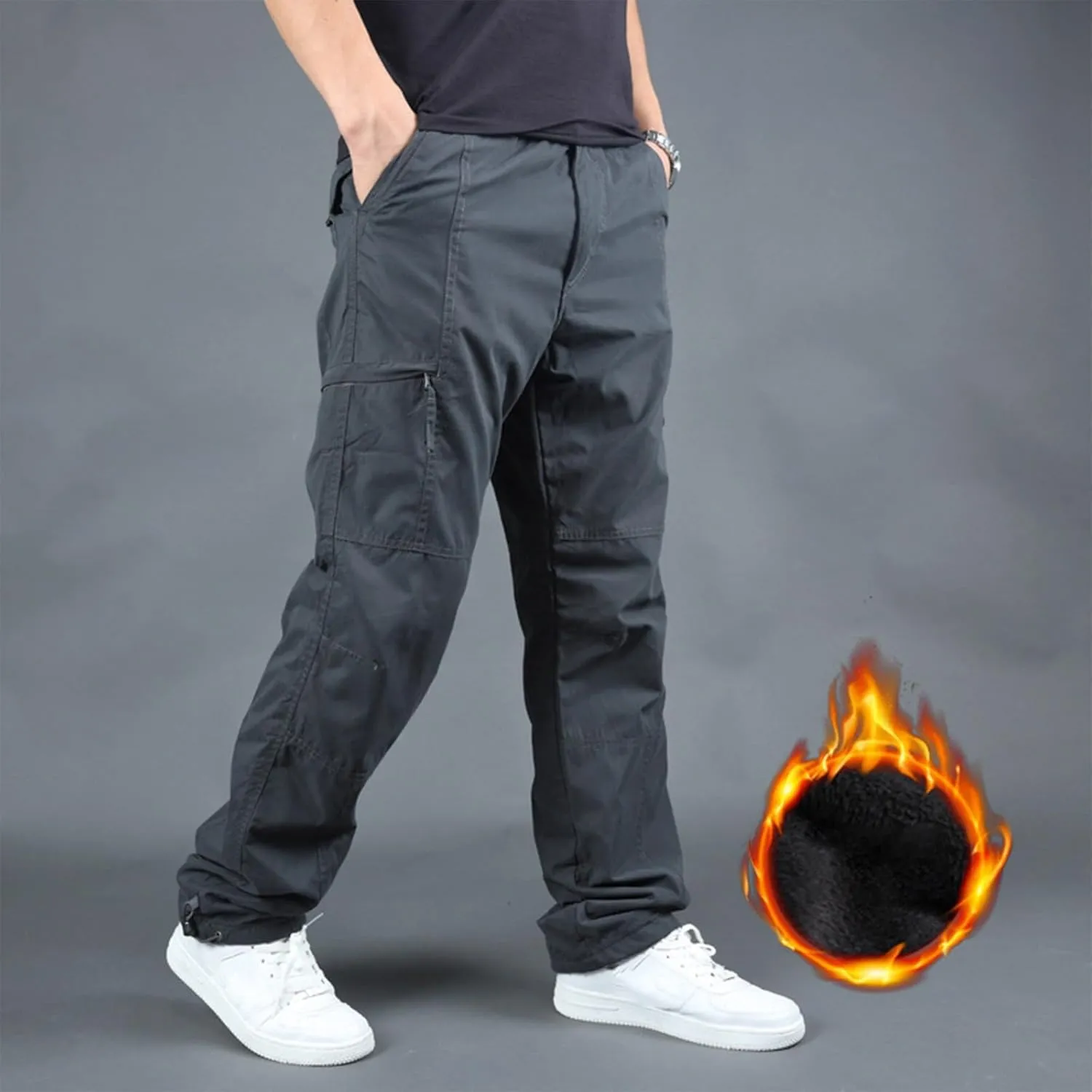 Men's Fleece Lined Outdoor Cargo Hiking Pants Ripstop Stretch Tactical Trousers Plus Size Joggers Military Pants