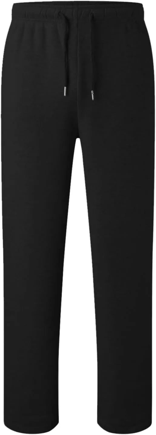 Mens Fleece Sweatpants Open Bottom Joggers Straight Leg Running Casual Loose Fit Athletic Pants with Pockets
