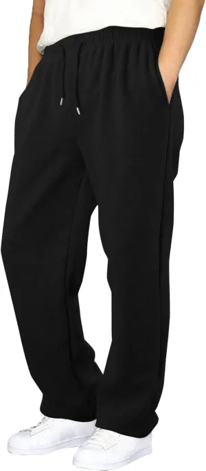 Mens Fleece Sweatpants Open Bottom Joggers Straight Leg Running Casual Loose Fit Athletic Pants with Pockets